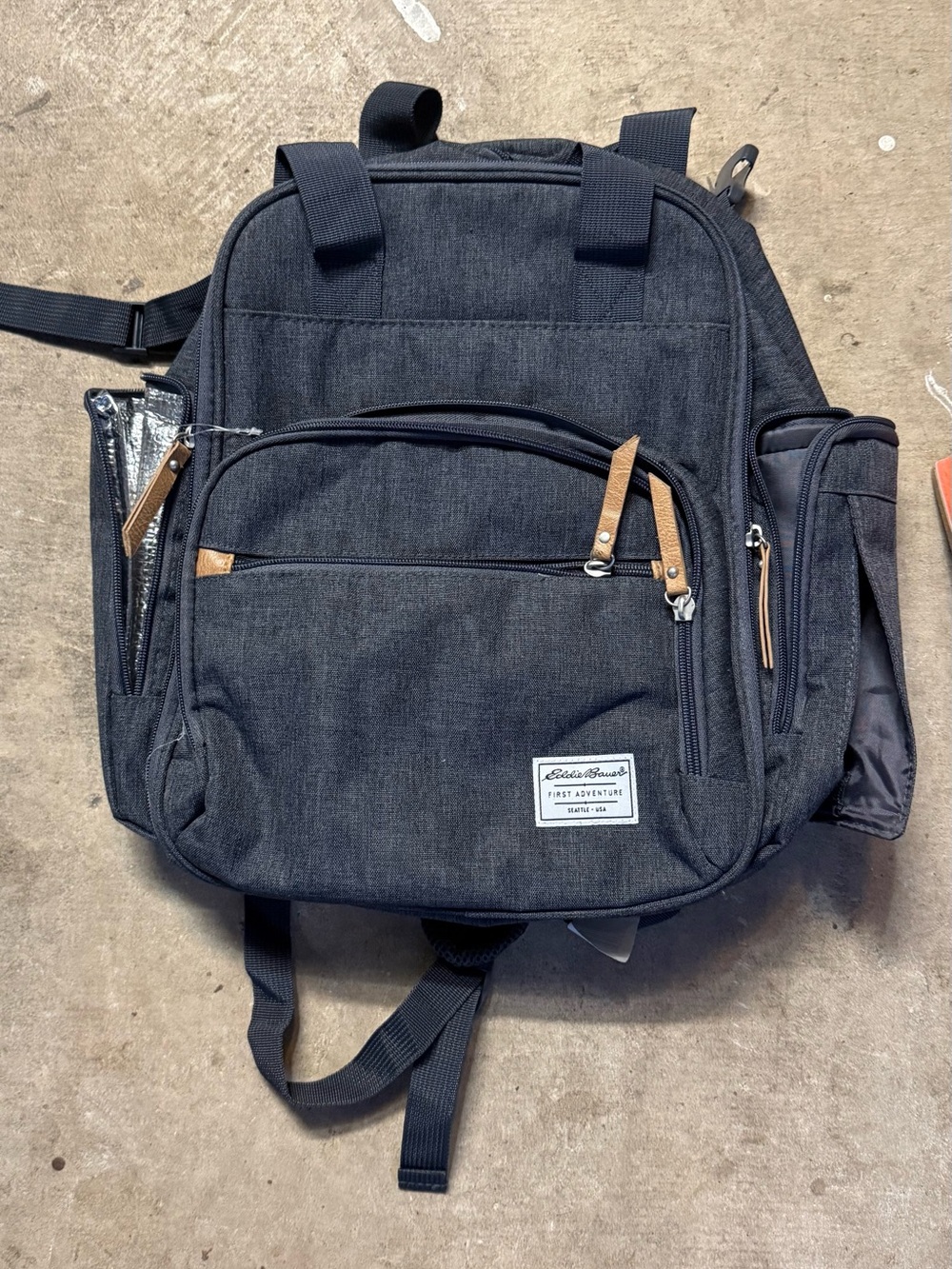 Eddie Bauer Dark Gray Baby Bag with Leather Accents